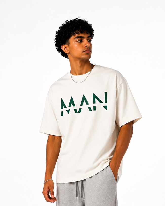 MAAN Off White Green Oversized T-Shirt | F2G