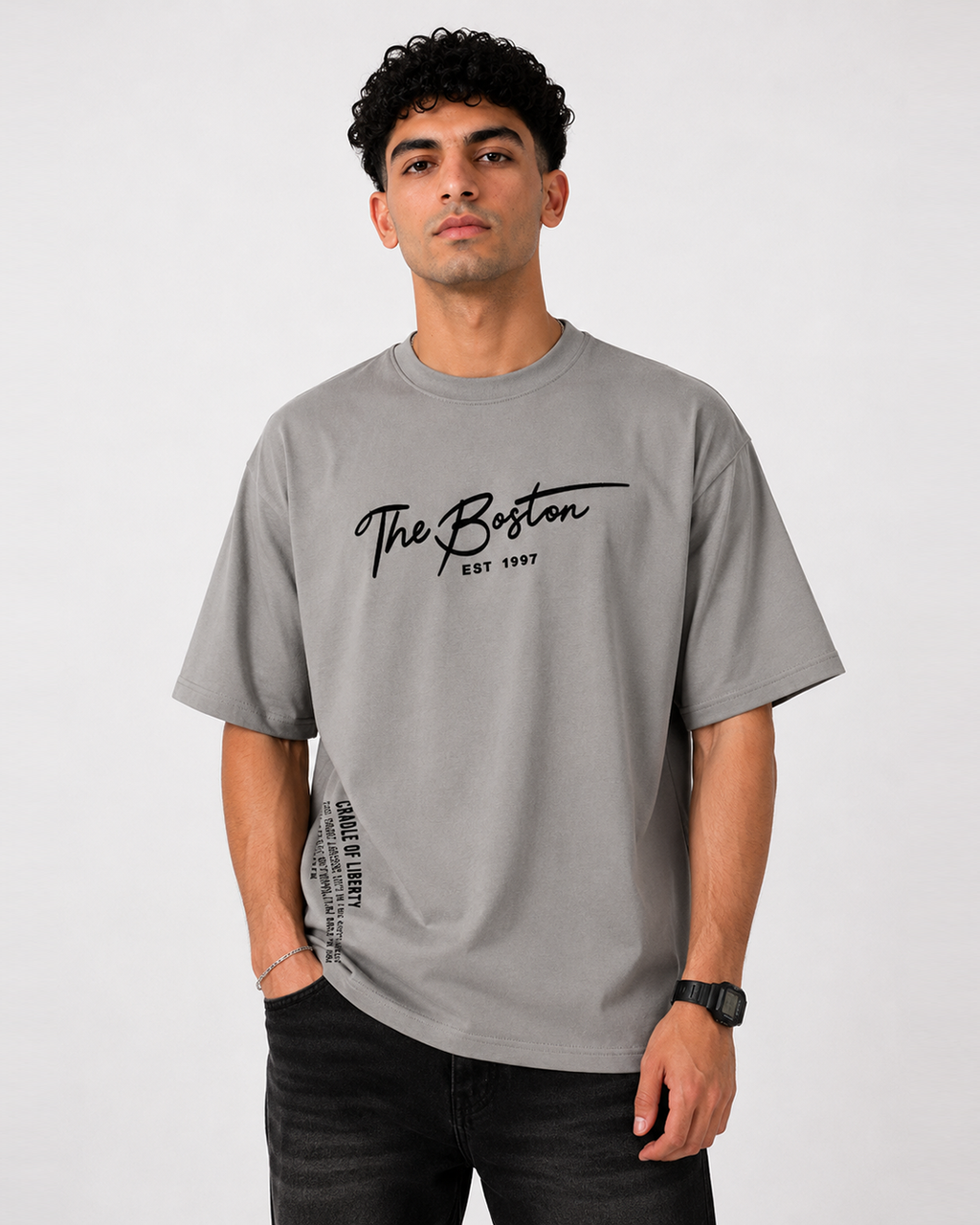 BOSTON Grey Oversized T-Shirt | F2G