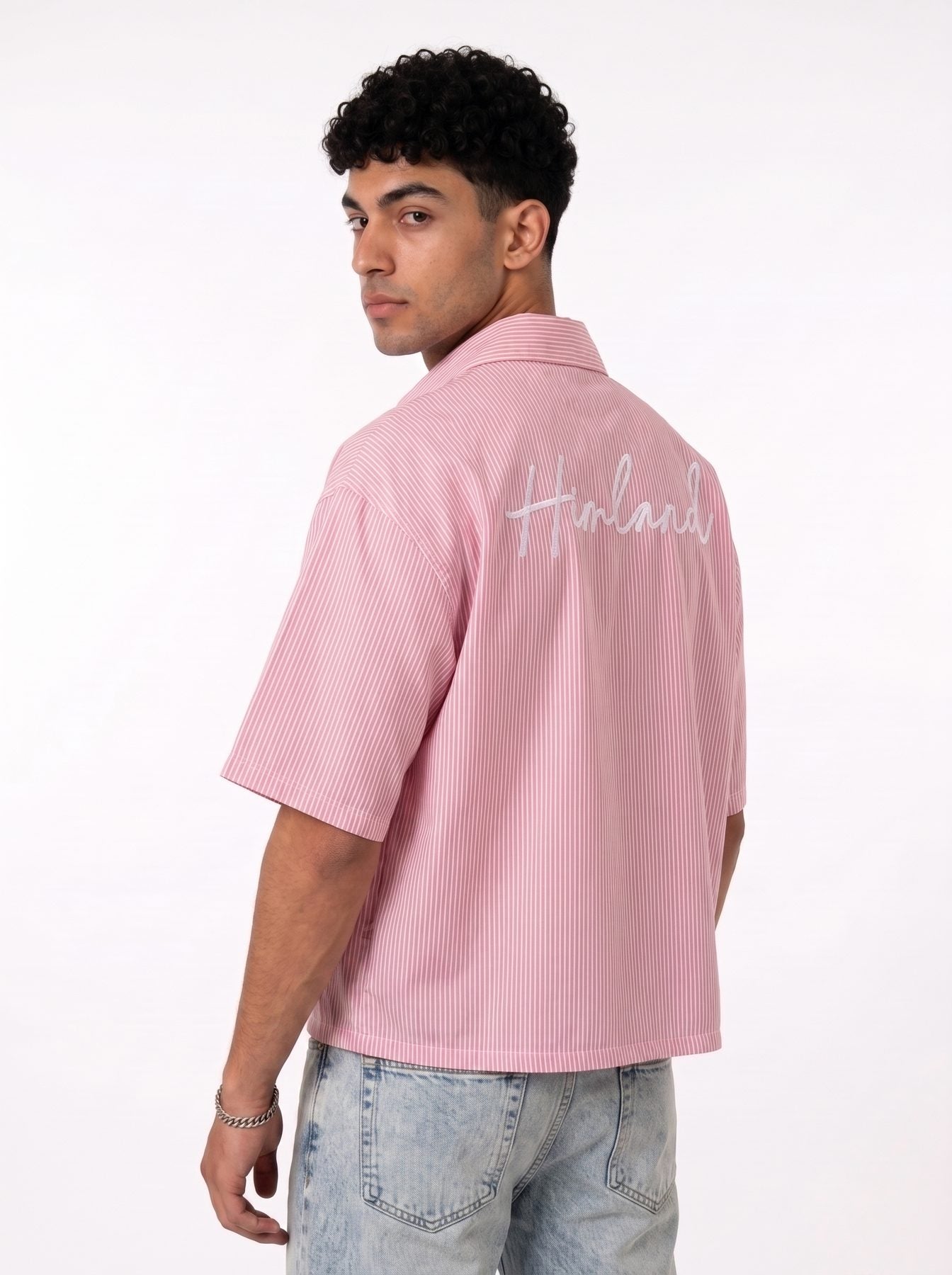 Himland Oversized Striped Shirt Pink – back view