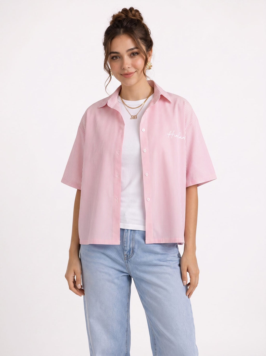 Himland Oversized Striped Shirt Pink – relaxed styling