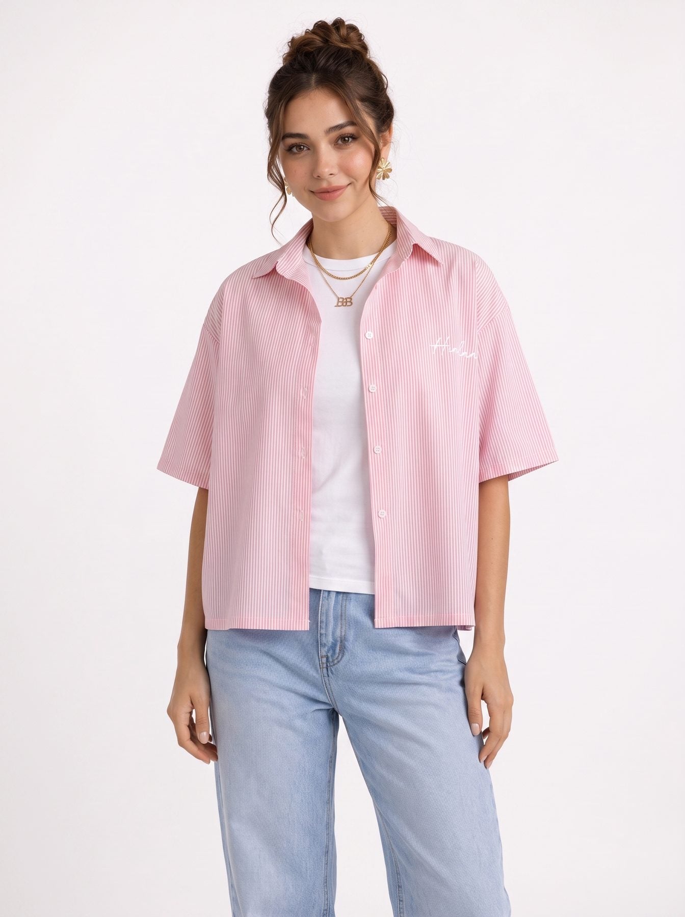 Himland Oversized Striped Shirt Pink – relaxed styling
