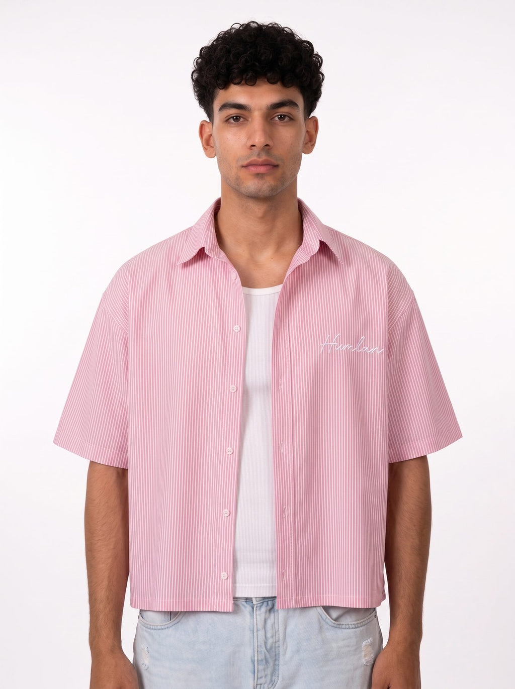 Himland Oversized Striped Shirt Pink – front view