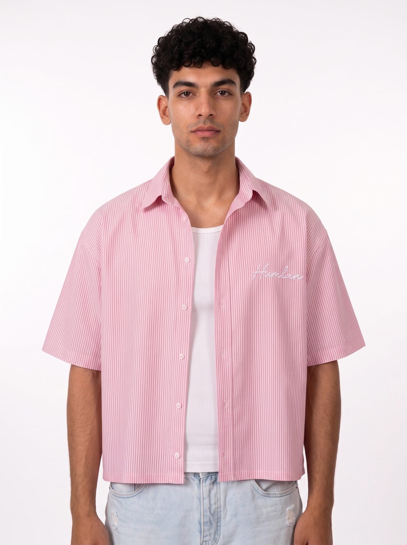 Himland Oversized Striped Shirt Pink – front view