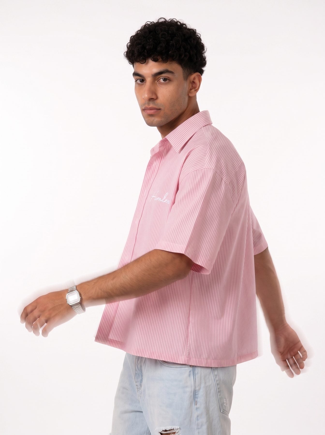 Himland Oversized Striped Shirt Pink – side view