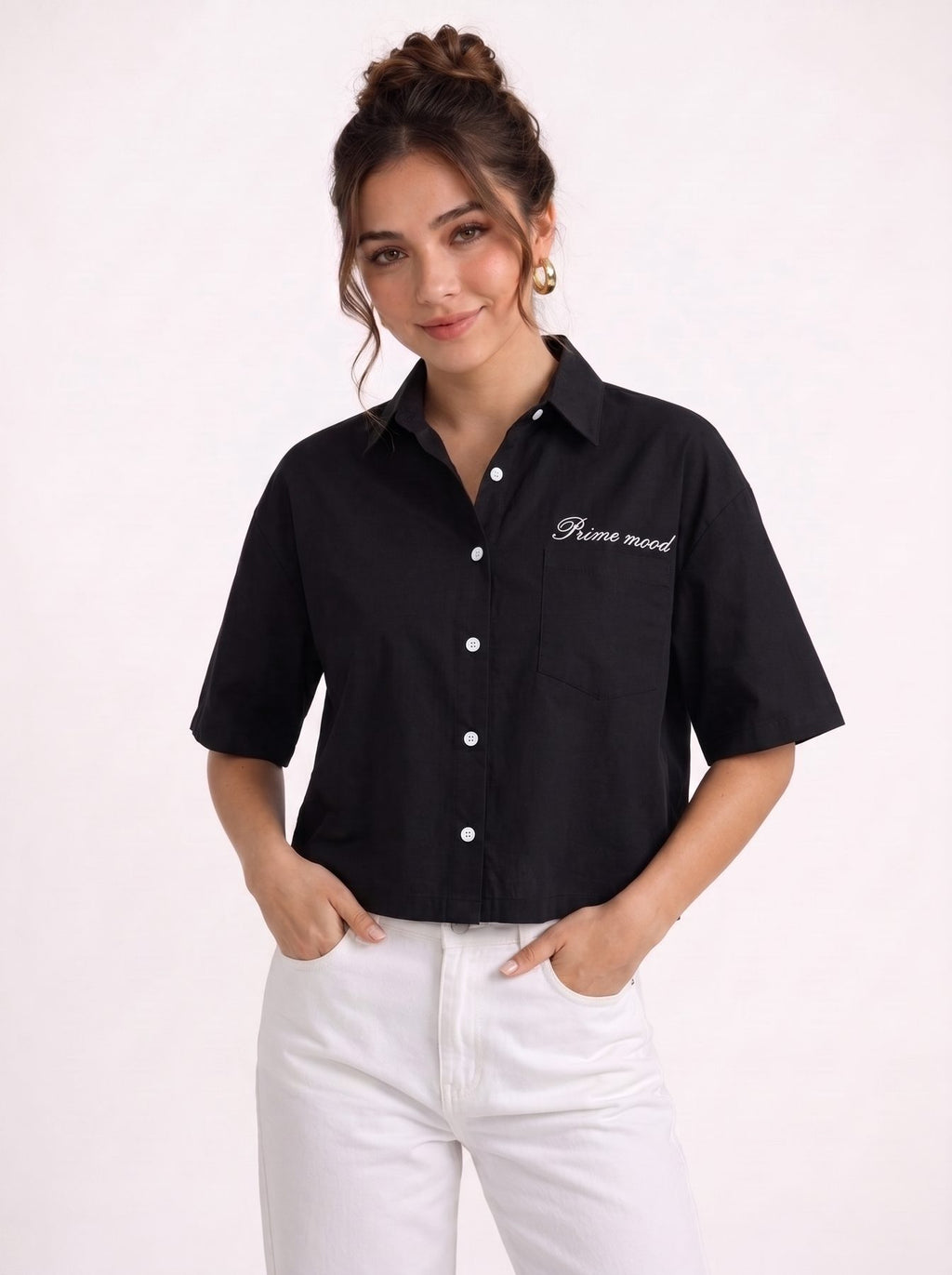 Prime mood Shirt Black – female front view